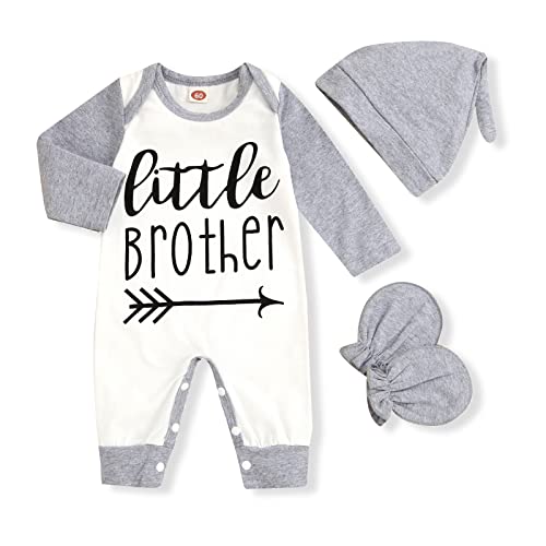 Image of GRNSHTS Newborn Baby Boy Romper Coming Home Outfits Letter Print Bodysuit Jumpsuit+Hat+Gloves 3PCS Clothes Set