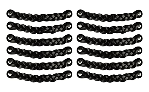 Brute Strength, Leather Handles for Furniture, Braided, Black, 12 pcs, 20 x 2,5 cm, Cabinet Handle