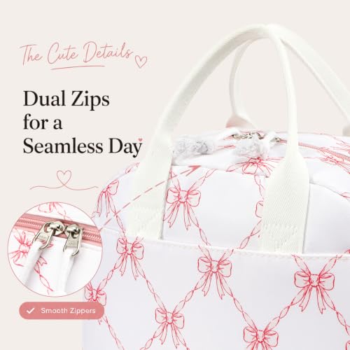 Image of LOVELYWIND Lunch Box for Women, Insulated Lunch Bag, Cute Bow Print Tote