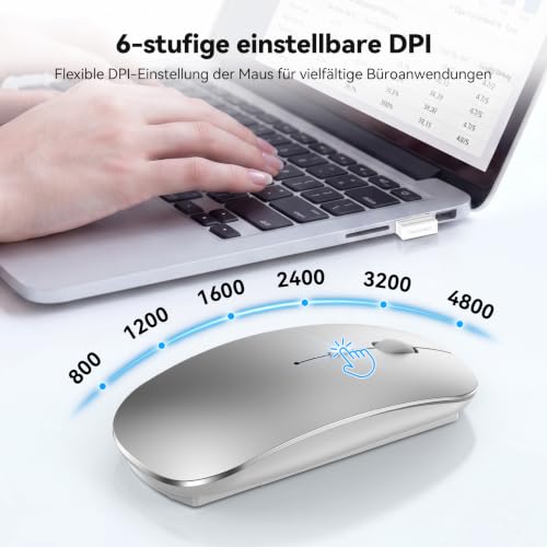 TECKNET Bluetooth Maus USB-C & USB-A, Slim Kabellose Maus mit 4 Tasten – Ansicht 4