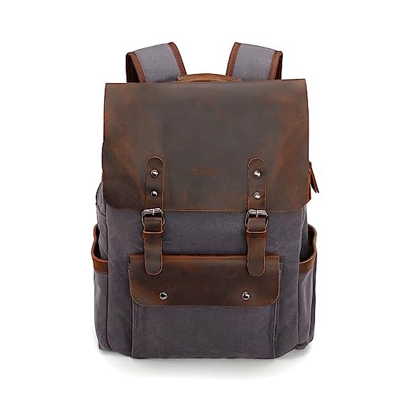 Modoker-Waxed-Canvas-Backpack-Leather-Rucksack-Knapsack-for-Men-Woman-Satchel-Backpack-Vintage-Travel-Laptop-Backpack-156-Inch-Retro-Flap-Backpacks-Canvas-Casual-Daypack-Purple Modoker Waxed Canvas Backpack, Leather Rucksack Knapsack for Men Woman Satchel Backpack, Vintage Travel Laptop Backpack 15.6 Inch Retro Flap Backpacks Canvas Casual Daypack Purple