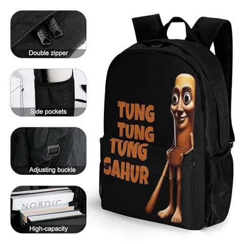 Tung Tung Tung-Sahur Merch Backpack With Pocket Italian-Brainrot Meme Travel Backpack 42x30.5cm3