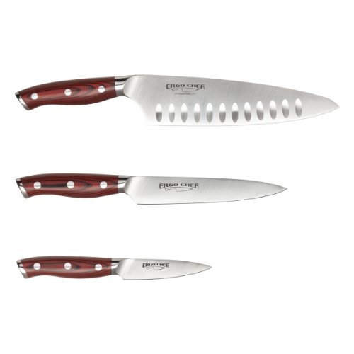 Ergo Chef Crimson Series 3 Piece Cutlery Set 8-In Chef knife, 6-In Boning / Utility Knife, and 3.5-In Paring Knife â€“ Forged German X50CrMoV15 Stainless Steel with Durable G10 Handles