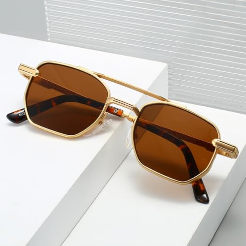 Lunettes de soleil carrées rétro double faisceau en métal chic - 2