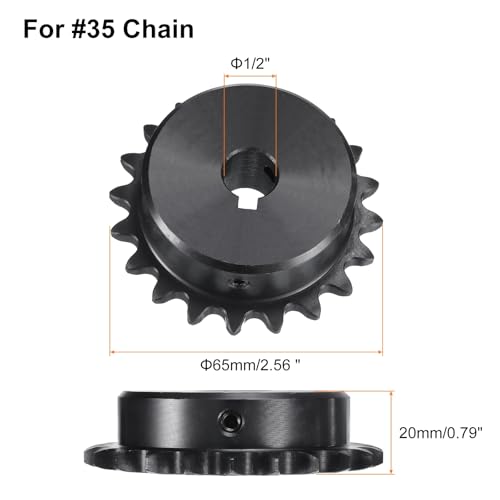 Image of uxcell #35 Chain Roller Sprocket B Type, 1 /2 inch Bore 20 Tooth Single Strand Chain Sprocket, Carbon Steel, Keyway with Set Screws