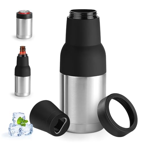 Raffreddatore universale isolato 3 in 1 per lattine, a doppia parete, in acciaio inox, sottile, per bottiglie di birra standard e normali (argento, 396,9 g)