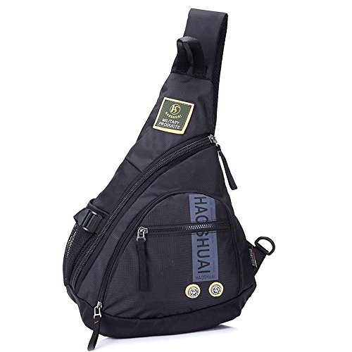 Xieben Sport nylon schoudertas voor heren en vrouwen, crossbody fanny, schouders, borsttas, reizen, school, laptop, fietsen, wandelen, kamperen, rugzak, dagrugzak, zwart