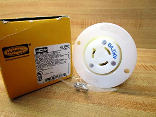 Locking Devices, Twist-Lock, Industrial, Flanged Receptacle, 15A 250V, 2-Pole 3-Wire Grounding, L6-15R, Screw Terminal, White