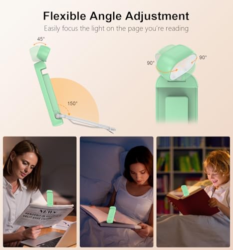 Image of Gritin Book Light Rechargeable, Reading Light Lamp Clip on Book, Eye Caring 3 Colors, 5 Brightness & Stepless Dimming, Long Lasting up to 80hrs, Portable Mini Book Light for Book Lovers-Cyan