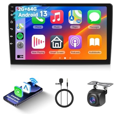 2G 64G Double Din Android Car Radio, Hodozzy 9 Inch HD Touch Screen Wireless Carplay Android Auto with GPS Navigation,WiFi,Bluetooth,FM/RDS, HiFi,Backup Camera,Split Screen,SWC + MIC Cover
