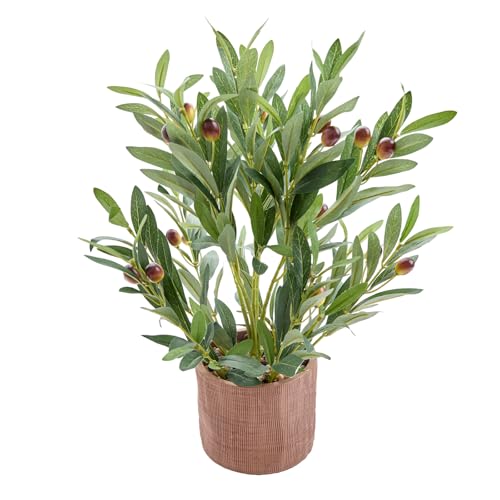 Arbolanta 16.8" Artificial Olive Plant in Terracotta Pot for Tabletop Decor