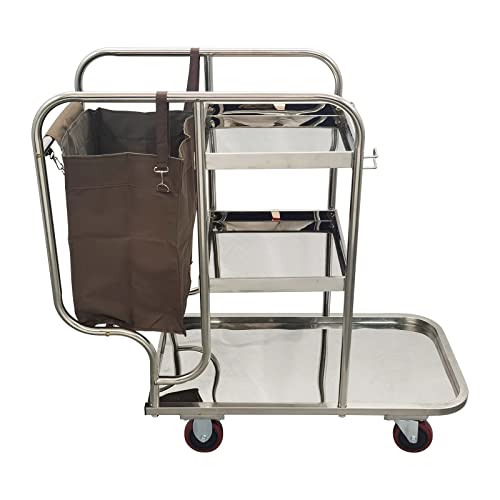 Image of INTBUYING 3 Shelf Janitor Cart Stainless Steel Janitor Cart with Cloth Bag and Mute Wheel
