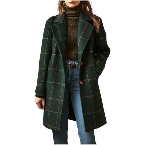 Manteau d'hiver chaud boutonné et veste longue à carreaux coupe loose femme