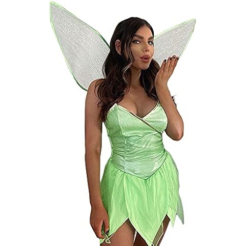 RICHBA Women's Tinkerbell Forest Fairy Costume Pretty Pixie Princess Dress Fancy Fairies Tinker Bell Deluxe Costume with Butterfly Wings (Green, X-Large) Cover