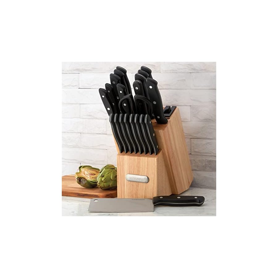 Farberware Edgekeeper Triple Riveted Knife Set, 21 Piece, Black