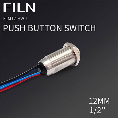 Miniatura 6 de FILN 5 interruptores de botón de metal de cabeza alta de 0.472 in, 12 V, 24 V, rojo, verde, amarillo, azul, blanco, con pestillo para automóvil,