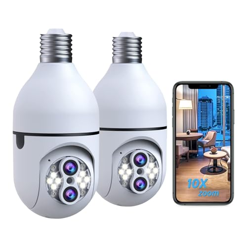 Camcamp Caméra Surveillance Ampoule Extérieure Étanche,2K Ampoule Camera Surveillance WiFi,PTZ 360 degrés,caméra cachée, Vision Nocturne Couleur, Sécurité Intelligente pour Maison Exterieur Interieur
