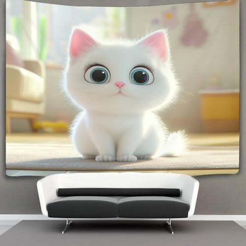 Tapisserie chat 3D pour déco chambre cocooning et grand drap de plage