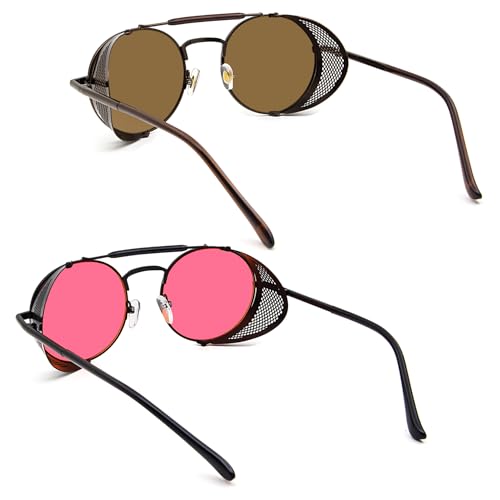 Image of RONSOU Steampunk Style Round Vintage Polarized Sunglasses Retro Eyewear UV400 Protection Matel Frame