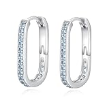 Silver Earrings for Women | Sterling Silver Hoop Earrings | Hypoallergenic Small Huggie Hoop Earrings Aquamarine Cubic Zirconia Oval Hoops Women Ladies Girls Jewellery Gifts Birthday Christmas Wedding