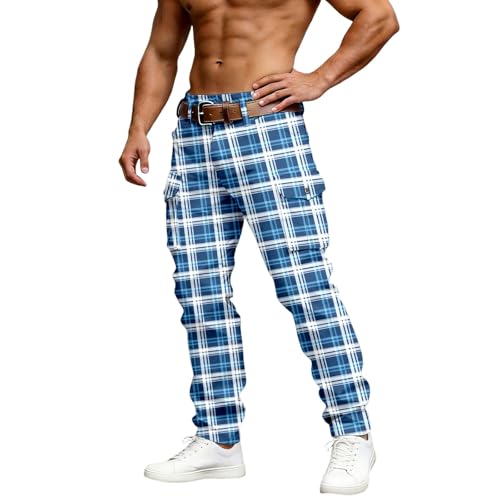 Pantalon cargo d'été homme à carreaux coupe ample