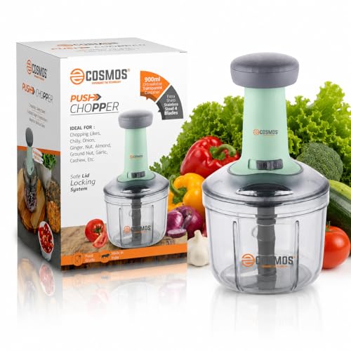 Image of E-COSMOS® Food Chopper 900ml, 4 Blade Steel Large Manual Hand-Press Vegetable Chopper Mixer Cutter to Cut Onion, Salad, Tomato, Potato (Pack of 1) 900ml