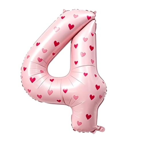 Image of 40 Inch Pink Heart Shaped Stickers Number 4 Balloon Happy Birthday Party Decorations Big Foil Number Balloons for Birthday Anniversary Party Supplies，Light pink 4