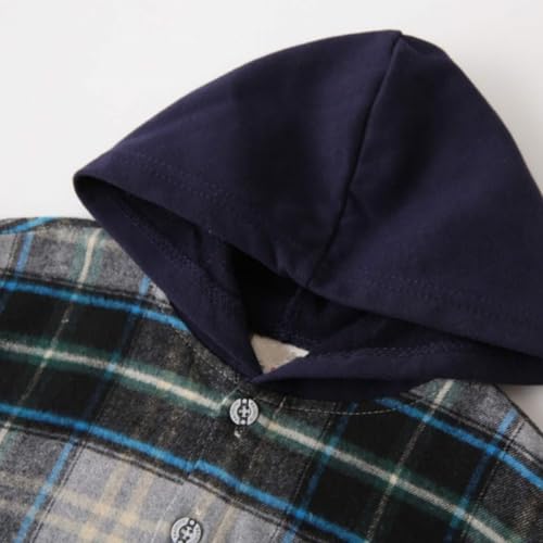 Boys Fall Long Sleeve Hooded Plaid Shirt Top Jacket Girls Dress Coat3