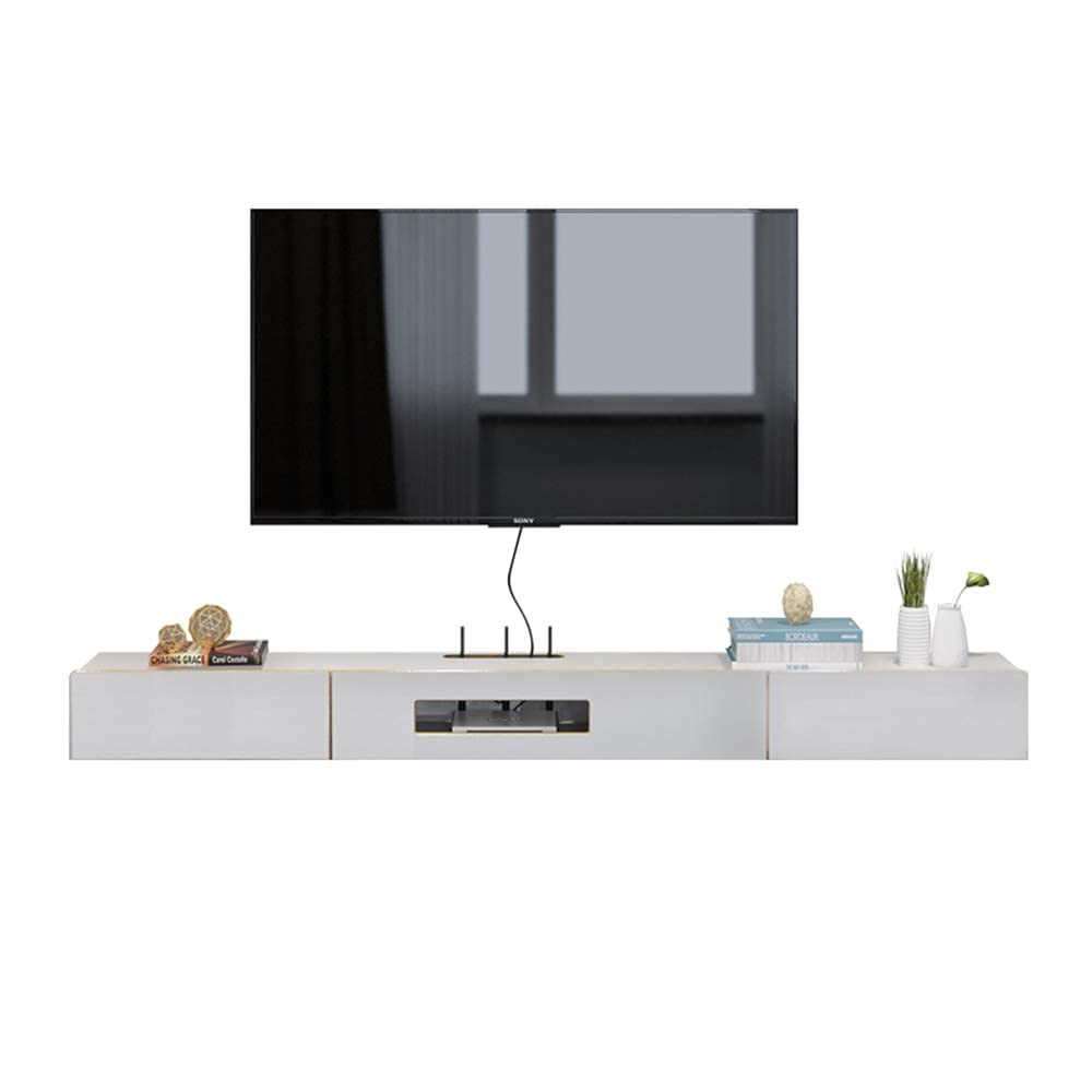 HANFCB Tv Cabinet Floating TV Unit Cabinet, Modern Minimalist Solid Wood Wall Mounted TV Console, Suitable for Living Room, Bedroom, Office, Strong Load-Bearing and Durable/White/120x25.4x16.9cm