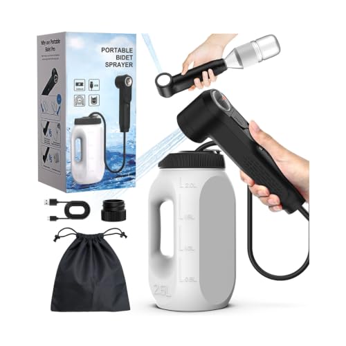 YJSG Portable Bidet for Travel Electric Handheld Bidet Sprayer with 2.5L Peri Bottle & Adaptor Dual Spray Modes USB-C High Pressure Shower Toilet Butt Washer for Elderly Women Men Hygiene Camping Home