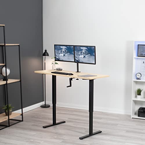 Vivo Manual Height Adjustable 60 X 24 Inch Stand Up Desk, Light Wood Solid One-Piece Table Top, Black Frame, Standing Workstation With Foldable Handle, Desk-Kit-Mb6C #TOP1