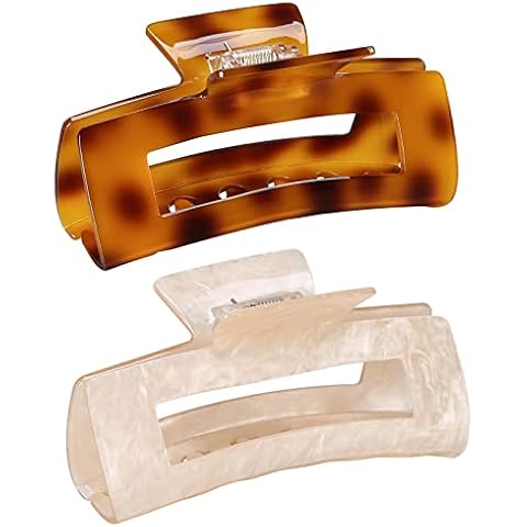 Lolalet Large Hair Claw Clip for Women Girls, 4.1 Inch Big Hair Clips for Thick Hair Fine Hair Long Curly Hair Acrylic Hair Claws Rectangle Jaw Clips Hair Accessories for Women Girls Gift -2 Pack Cover