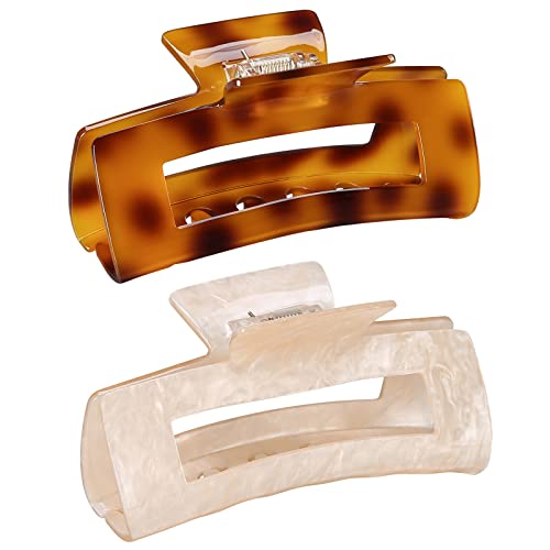 Lolalet 2 Stück Haarklammer Groß 10cm Lang Haarspangen für Damen Mädchen Große Rechteckige Acryl Hair Clip für Dickes Haar Bunt Claw Clips Haarschmuck -Braun/Champagner Cover
