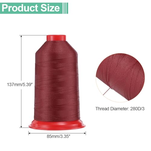 Hilo de nylon coser 1968 yardas tamaño 280D/3 rojo borgoña miniatura 2