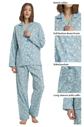 Image of GLOBAL Women Cotton Pajamas Long Sleeve PJs Button Down Sleepwear S-3XL