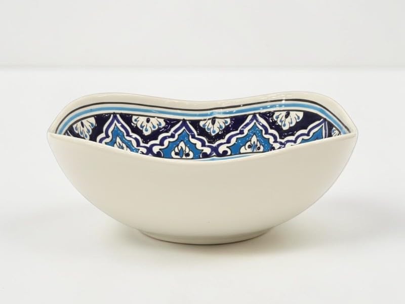 Generico Insalatiera in Ceramica 30 cm Dipinta a Mano, Ciotola Grande a Forma di Carciofo, Piatto da Portata Artigianale per Insalata e Piatti da Condividere, Modello Azzurra Bianco e Celeste
