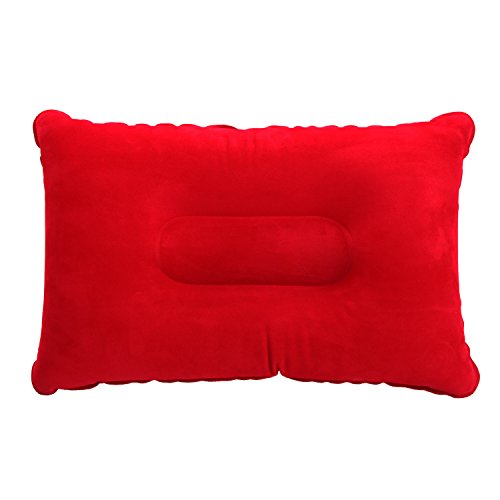 BoodTag Aufblasbares Kissen, superdick, weich, leicht, Camping, tragbar, Reisekissen, beflockt, Stoff (rot) Cover