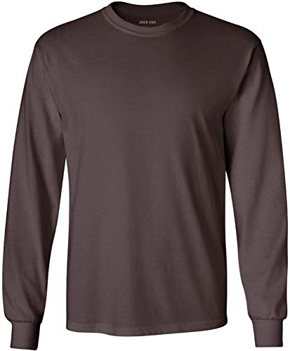 Joe's USA Men's Long Sleeve Heavyweight 6.1-Ounce Cotton T-Shirt-S-Dark Chocolate