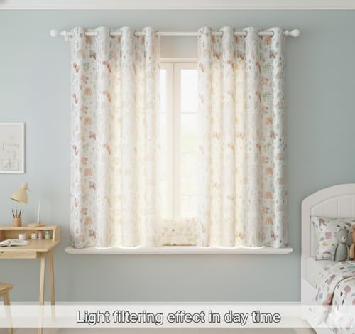 Image of Light Filtering Butterfly Rainbow Print Curtain for Kids Room Girls Room Boys Room Curtains 5 Feet Set of 2 pcs Door Panels 5 ft Curtain for Play School
