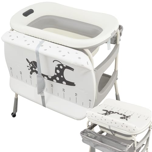 ALMAR Baby Cambiador con Bañera para Bebé, Mueble Cambiador Plegable, Bañera con Termometro alta con Ruedas y Organizador