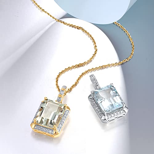 Santuzza 10K Solid Gold Rectangle Shape Gemstone Genuine Diamond Pendant Without Chain for Women3