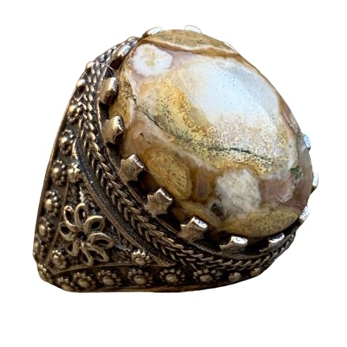 unique 925 sterling Silver men's ring Natural healing body Agate Aqeeq عقيق عطف