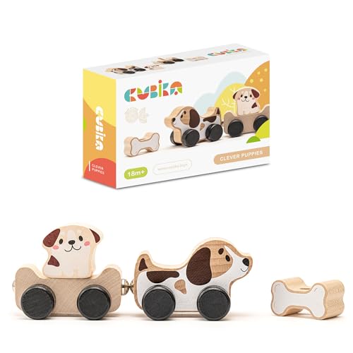 Image of Cubika Wooden Clever Puppies Train Toy - Magnetic Dog-Themed Wood Toy Playset for Toddlers 18 Months+ - Montessori Toy for Fine Motor Skills and Imaginative Play
