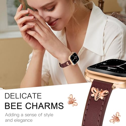 Image of JR.DM Slim Leather Bands Compatible with Apple Watch Band 38mm 40mm 41mm 42mm 44mm 45mm 46mm 49mm, Genuine Leather Band with Charms, Feminine Design for Iwatch Ultra SE Series 11 10 9 8 7 6 5 4 3 2 1