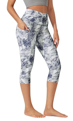 ODODOS Women's High Waisted Yoga Capris with Pockets, Tummy Control Non See Through Workout Athletic Running Capri Leggings