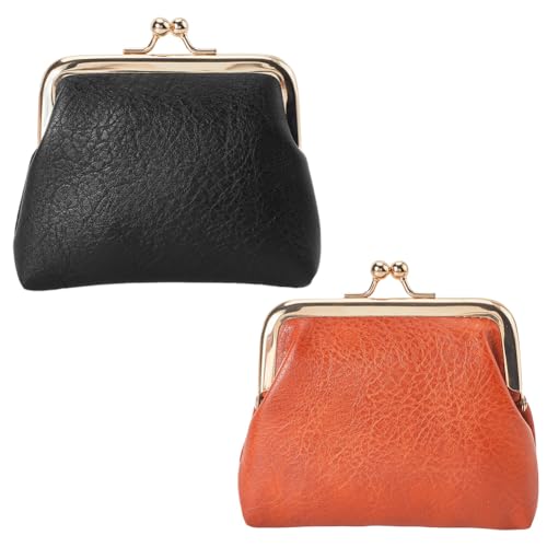 CREATCABIN 2 Porte Monnaie en Cuir avec Fermoir à Pression Mini Pochette Portefeuille en PU Étanche Petit Porte Monnaie Boucle pour Femme 12.5x11.5cm (Marron...