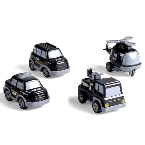 Image of Play Nation 5-in-1 Friction-Powered Truck Toy Set with Light&Sound-Educational Transport Carrier Vehicle for Kids 3 Years+,Emergency Rescue Toy for Girls&Boys,Birthday Gift (Police,Black)