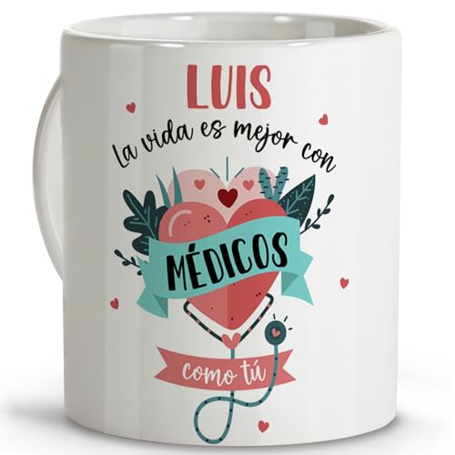 LolaPix Regalo medico. Tazas personalizadas con nombre. Tazas originales para regalar. Regalos para medicos. Taza cerámica 330 ml.