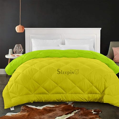 Image of 600 GSM Heavy Winter Double Bed Comforter | Microfiber, Breathable, Reversible,Soft, Lightweight & Machine Washable Comforter for Double Bed 90x100 Inch - GreenYellow