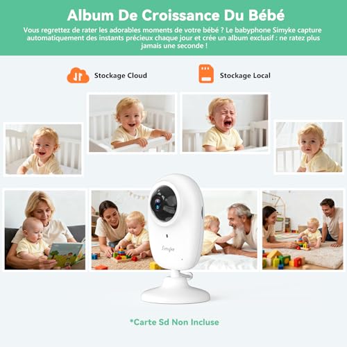 Miniatura 5 de Simyke Monitor De Video Para Bebé Con Pantalla Hd De 3.5 Pulgadas, Cámara De Monitor De Bebé De Conversación De 2 Vías Con Video Y Audio Hd, Visión Nocturna, Temperatura Vox Y Monitoreo De Bebé De